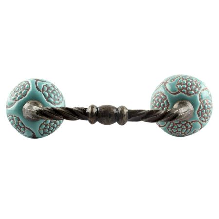 Turquoise Marigold Etched Ceramic Cut Bridge Handle